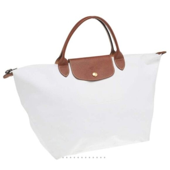 Longchamp White/Brown Nylon And Leather Le Pliage Tote - Picture 15 of 16